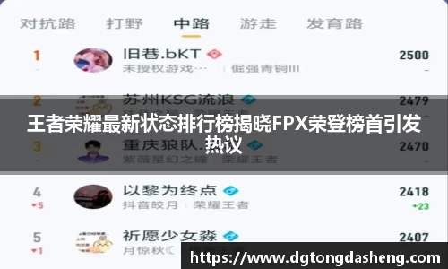 王者荣耀最新状态排行榜揭晓FPX荣登榜首引发热议